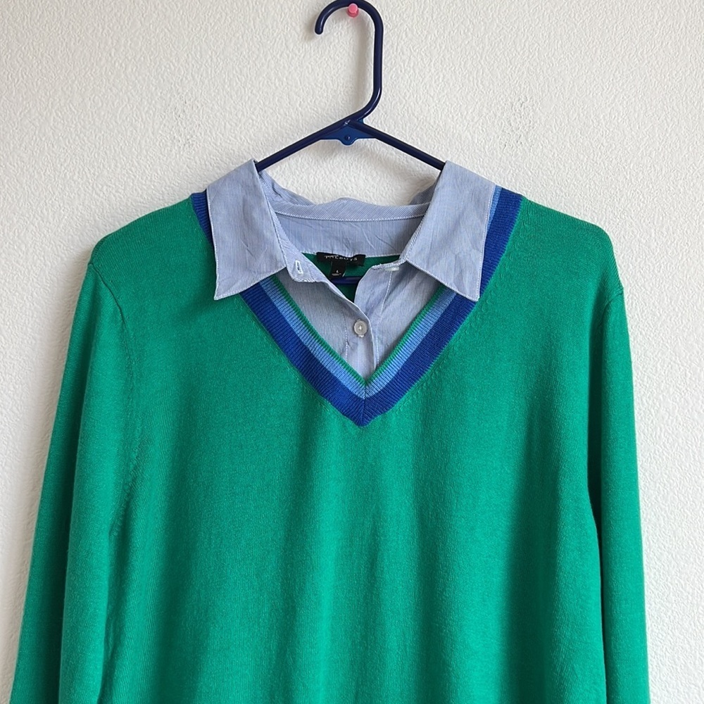 Talbots Green Cashmere Blend Cricket V-Neck Sweater View 3